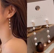 Trend Simulation Pearl Long Earrings Female White Round Pearl Wedding Pendant Earrings Fashion Korean Jewelry Earrings 2024 - buy cheap