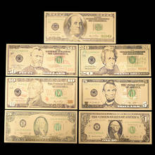 Jetting 7 pçs todas as notas de dólar folha de ouro notas américa eua notas falsas coleção de dinheiro de papel para decoração de casa presente 2024 - compre barato
