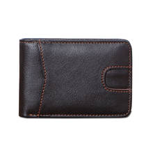 Monederos de piel auténtica para hombre, cartera informal ultradelgada, corta, con cera de aceite, Clips para dinero, tarjetero multifunción 2024 - compra barato