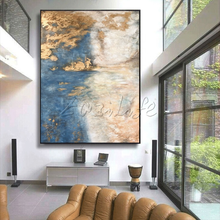 Modern Abstract Blue Gold Grey White Canvas Oil Handmade Painting Acrylic Wall Art Picture for living room Home Decoracion 2024 - buy cheap