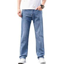 Джинсы мужские прямые из хлопка, Классические брендовые свободные легкие джинсы с вышивкой, повседневные тонкие брюки из денима, большие размеры, лето, 2021 2024 - купить недорого