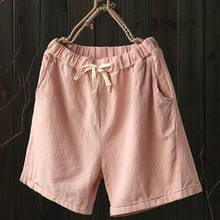 Verão sweatshorts bottoms feminino calças curtas plus size solto sólido bolso rosa shorts verão casual linho algodão shorts 2024 - compre barato