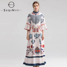 SEQINYY Vintage Dress 2020 Summer Spring New Fashion Design Half Flare Sleeve Women Flowers Printed Pink Long Dress 2024 - buy cheap