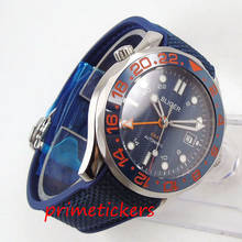 Bliger gmt relógio mecânico masculino, 41mm, indicador de data em cristal safira, pulseira de borracha, moldura de cerâmica 2024 - compre barato