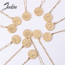 JOOLIM Jewelry Wholesale Gold Finish Twelve Constellations Relief Pendant Necklace Stainless Steel Necklace 2024 - buy cheap