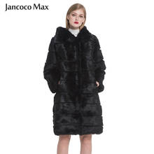 Jaqueta feminina de pele de coelho real, casaco longo de pele de alta qualidade, casaco com capuz, jaqueta feminina de luxo, inverno quente s7379, venda imperdível 2024 - compre barato