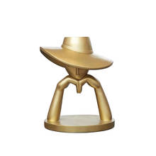 [MGT] Nordic abstract figure statue with hands supporting chin golden hat home decoration sculpture Figurines 2024 - buy cheap