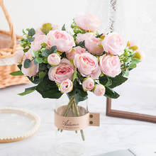 Artificial rosa bouquet 5 garfos 5 cabeças 4 botões decorações de natal para casa diy sala estar e quarto mobiliário casamento 2024 - compre barato