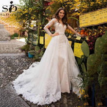 Sexy Mermaid Wedding Dresses With Detachable Train Long Sleeve Beaded Appliqued Lace Princess Wedding Dress boho Bridal Gowns 2024 - buy cheap