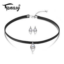 FENASY 925 Sterling Silver Choker Necklace Natural Freshwater Pearl Pendant Necklace For Women Black Rope Chain Leaf Shape 2024 - buy cheap