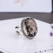 Подлинное кольцо, серебро 925, кольца, Преувеличенные дымчатые кварцевые граненые кольца для женщин, натуральный камень, открытый тип, изысканные ювелирные изделия 2024 - купить недорого