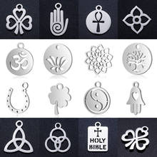 10pcs/lot diy om flower stainless steel charm pendant wholesale good luck tree of life feather jewelry bracelet connector charms 2024 - buy cheap