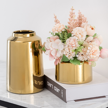Современная Золотая керамическая ваза, позолоченная фарфоровая Цветочная композиция ручной работы, украшение для гостиной, настольная ваза, украшение для дома 2024 - купить недорого