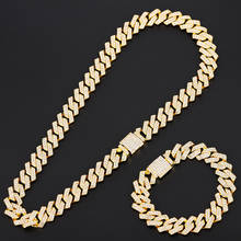 Iced Out Chain Bling Prong Miami Cuban Link Chains Necklaces 15mm Full Crystal Rhinestones Clasp Hip Hop Necklace Bracelet Mens 2024 - buy cheap