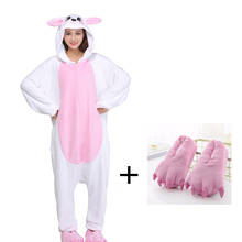 Pijama de coelho meninas kigurumi, peça única, macacão de coelho para adultos, traje cosplay de flanela, halloween, onsie 2024 - compre barato