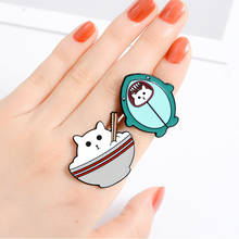 Cartoon Shark Cat Bowl Enamel Pins Cute Fat Kitten Animal Brooches Bag Shirt Button Badges Fashion Jewelry Gift for Kids Friends 2024 - buy cheap