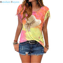 Summer New Fashion T Shirt Cap Print Women Tshirt Cotton Casual Funny T Shirt Tassel Tie-dyed Top Tee Clothes Oversized 2024 - buy cheap