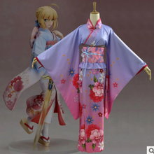 Fate/stay night cos Arutoria Pendoragon cosplay Saber anime Kimono man woman cosplay costume full set Kimono + Waist Seal + Bow 2024 - buy cheap