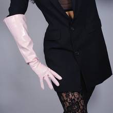 Luva de couro ecológico feminina 50cm, luva de couro ecológico manga larga rosa cílios postiços de couro roxo 2024 - compre barato