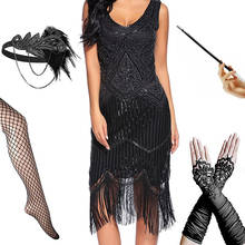 Plus Size Women's Vintage 1920s Fringed Gatsby Sequin Beaded Long Fringed Tassels Hem Flapper Dress Party Dress /Accessories Set 2024 - buy cheap