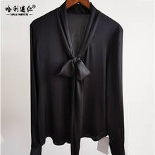 Camisa moda coreana 19mm, blusa feminina branca, laço, fita, primavera outono, escritório de rua, moças, mulheres, camisa de seda 2024 - compre barato