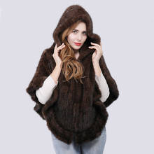 New Winter Women Genuine Mink Fur Shawl Hooded Coats Fashion Knitted Luxury Fur Stole Lady Warm100% Natural Real Fur Ponchos 2024 - buy cheap