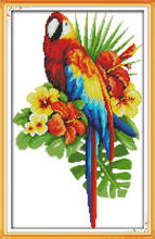 The parrot and flowers cross stitch kit 14ct 11ct pre stamped canvas embroidery DIY handmade needlework 2024 - buy cheap