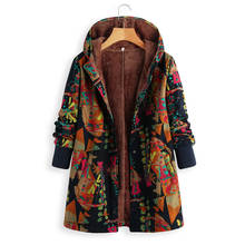 Womens Winter Warm Coats Jacket Outwear Floral Print Hooded Pockets Vintage Oversize Coats Ladies Hooded Zipper Jackets 2020 2024 - buy cheap