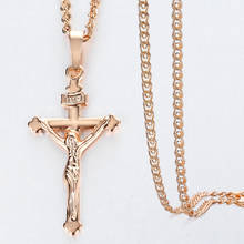 Colar fino de crucifixo jesus, pingente de cruz feminina e masculina 585 ouro rosa, joias de moda, presentes de natal, dgp404 2024 - compre barato