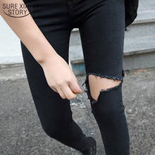 Jeans jeans feminino de esticar irregular, rasgado com buracos, borla skinny, cintura alta, primavera e verão, 10399 2024 - compre barato