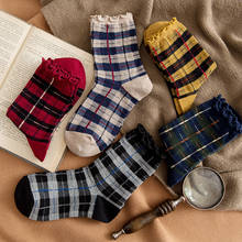10 pieces = 5 pairs New Style Retro Style Socks Women Plaid Socks Wooden Ear Socks 2024 - buy cheap