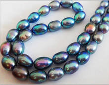 HOT Wholesale NATURAL 18"12X9MM TAHITIAN GENUINE PEACOCK BLUE GREEN PEARL NECKLACE AAA 2024 - buy cheap