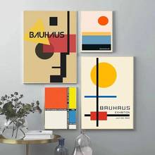 Retro bauhaus posters impressões abstratas laranja geométrico rektangel kunst pintura da lona arte da parede fotos para sala de estar decoração 2024 - compre barato