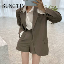 Sungtin офисные женские шорты, костюм с пиджаком костюм женский комплект 2 шт. однобортный Блейзер в уличном стиле, шорты из органической кожи женские 2021 3 Цвета 2024 - купить недорого