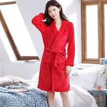 Soft Red Robes Women Long Bathrobe Flannel Winter Warm Kimono Bath Robe Sleepwear Dressing Gown Female Nightwear Home Clothes 2024 - buy cheap
