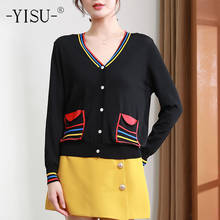 YISU New Spring Casual Women Sweater Cardigan All-match V-Neck Spring tops Long sleeve Cardigan Female pocket Knitted Cardigan 2024 - buy cheap