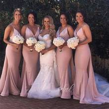 Sexy Dusty Pink Mermaid Bridesmaid Dresses With Detachable Train Spaghetti Straps Plus Size Wedding Guest Dress For Prom 2024 - buy cheap