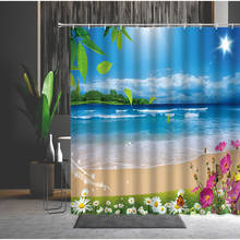 Shower Curtain Tropical Landscape Ocean Sandy Beach Green Leaf Flowers Palm Tree Bird Waterproof Photography Backdrop With Hooks 2024 - buy cheap