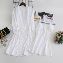 Spring New Women Imitation Silk Bathrobe Nightgown Silk Home Dress Halter Gown Lounge Negligee Pajamas Casual Sleep Set 2PCS 2024 - buy cheap