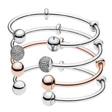 Conjunto de Plata de Ley 925, conjunto abierto de oro rosa, botón redondo, pulsera, apto para Pan fino, abalorio, joyería artesanal 2024 - compra barato