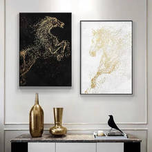 Pinturas en lienzo de caballo dorado abstracto y moderno, carteles e impresiones, sala de estar de pared para imágenes artísticas, Cuadros sin marco 2024 - compra barato