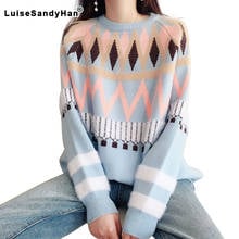 Autumn Korean Version Of The 2022 New Plaid Sweater Women's Round Neck Jacquard Sweater Loose Hooded Shirt Shirt Women 2024 - buy cheap