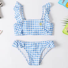 Клетчатый комплект бикини для девочек 2-8 лет, купальный костюм с оборками для маленьких девочек, детский купальный костюм из двух предметов, купальный костюм для маленьких девочек 2024 - купить недорого