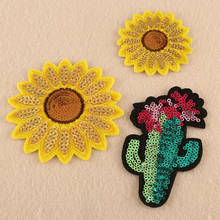 Parches de pegatinas de girasoles de lentejuelas para decoración de ropa, Parche de costura de Cactus con lentejuelas, artesanía artesanal, apliques de flores de belleza 2024 - compra barato