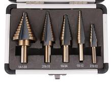 Durable 5pcs HSS COBALT MULTIPLE HOLE 50 Sizes STEP DRILL BIT SET With Aluminum Case Inch Step Steel Plate Twist Reaming Drill 2024 - buy cheap