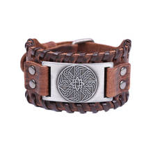 Skyrim eslavo pulseira de couro para homem estrela anis fechado redondo charme amuleto ampla trança pulseira viking vintage jóias 2024 - compre barato