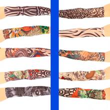 10 цветов крутые сверхтонкие волокна эластичные поддельные татуировки рукава руки чулки Временные татуировки боди арт кожи Защита от солнца 2024 - купить недорого