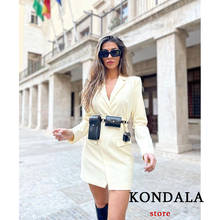 KONDALA Fashion Women's Suit Dress Office Ldies Apricot Solid Long Sleeve Vintage Slim Mini Dress Female V-Neck Mujer Vestidos 2024 - buy cheap