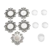 10 conjuntos de bandeja 18mm conector de flores de liga estilo tibetano configurações de bezel e cabochões de vidro transparente plano 2024 - compre barato