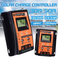 Controlador de carga solar, 12v 24v, 30a, 50a, mppt, controlador de carga de painel solar, regulador de bateria, usb duplo, display lcd 2024 - compre barato